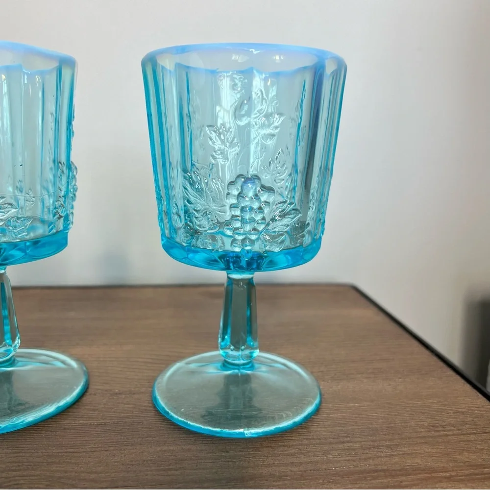 WESTMORELAND Vintage Paneled Grape Blue Opalescent Water Goblets - Set of 4